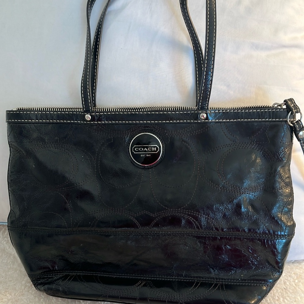 Vintage Coach bag black with light blue interior